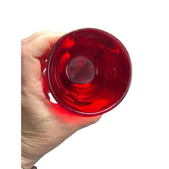 Pair Votive Candle Holder Red Dimple Glass Hand Blown Thick wall 3" Blenko? MCM - Picture 4 of 9